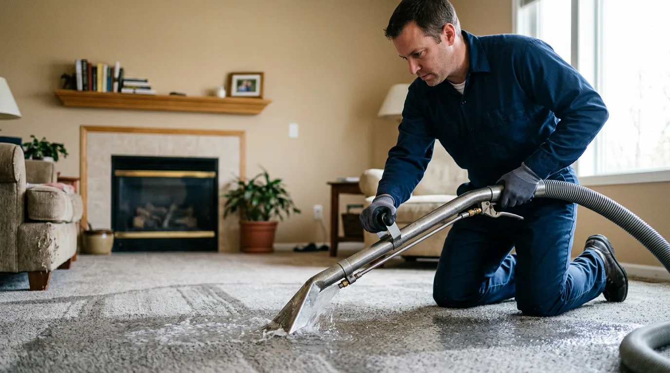 Water damage restoration technician working near Texico, IL